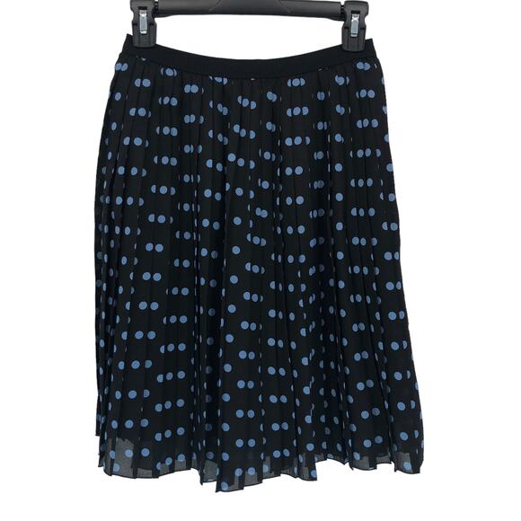 Uniqlo Pleated Skirt US Size Small Black Blue Polka Dot Elastic Waist Band EUC - Picture 5 of 6
